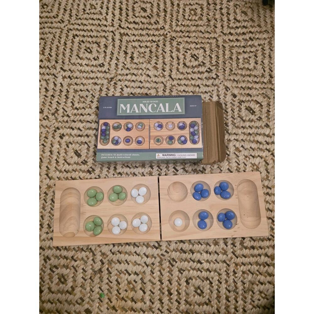 Solid Wood Mancala Board Game 2005 Target 30 Stones - Picture 2 of 16